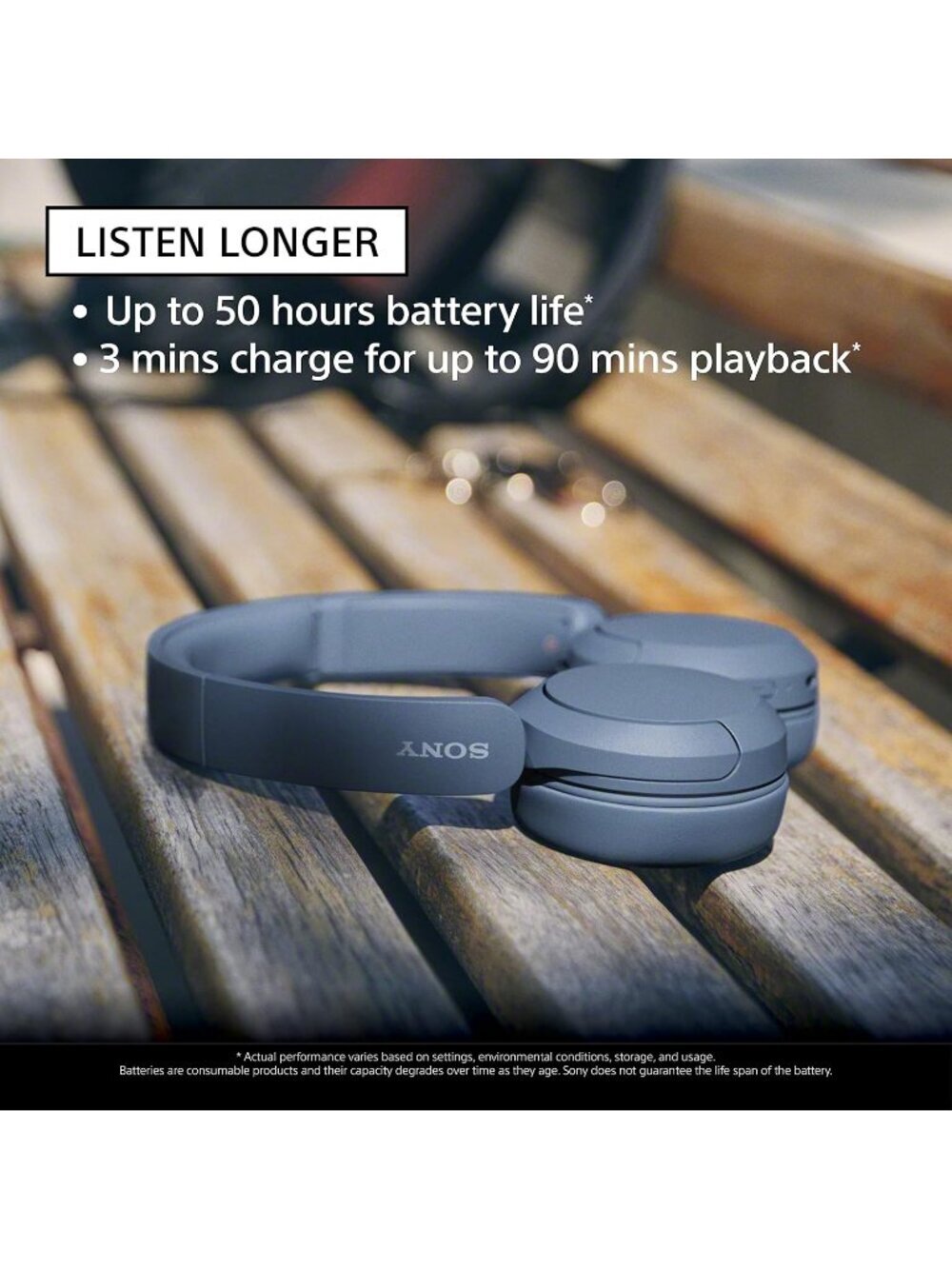 Wireless Blue WH-CH520 Microphone 50 Hours Battery On-Ear Bluetooth Headphones - Picture 2 of 6